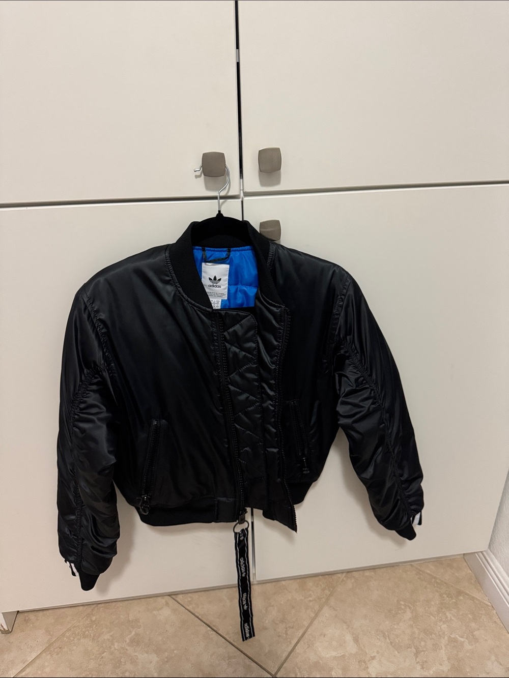 adidas Kids Black Puffer Jacket with Blue Lining